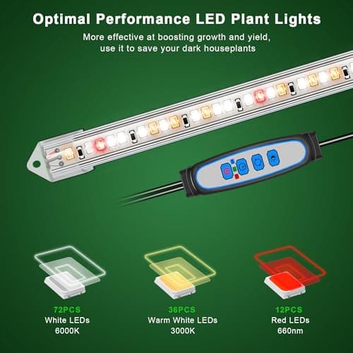 Kullsinss LED Grow Lights for Indoor Plants, 16" Full Spectrum Plant Grow Light Strips with Upgrade Timer 6/12/16 Hrs, 5 Dimmable Levels, 3 Color Modes, 120 LEDs Grow Lamp for Seedlings Hydroponics — view 4