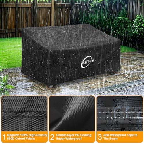 Kipiea Patio Sofa Cover, Heavy Duty 600D Outdoor Couch Cover Waterproof Winter, 2-Seat Patio Furniture Cover Loveseat, Outdoor Sofa Covers with Anti UV and No Tears, No Fading (60" W x 34" D x 31" H) — view 2