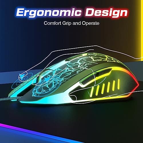 VersionTECH. Gaming Mouse Ergonomic Wired Computer Mouse with 7 Colors LED Backlight, 4 DPI Settings Up to 3600 DPI Compatible for Chromebook Windows 7/8/10/11 XP/Mac/Linux Gamer/Notebook/MacBook — view 2