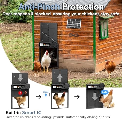 Large Automatic Chicken Coop Door Solar Powered, Aluminum Solar Chicken Coop Door with Timer Mode, Premium 7W Solar Panel & Large LCD Display, Advanced Anti-Pinch Design — view 4