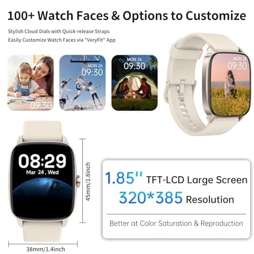 Smart Watches for Men Women with Bluetooth Calling, Heart Rate Sleep Monitor, 1.85 Inch Screen, DIY Dial, 100+ Sports Modes, AI Built-in Fitness Tracker, IP68 Waterproof, Smartwatch for Android iPhone — view 7