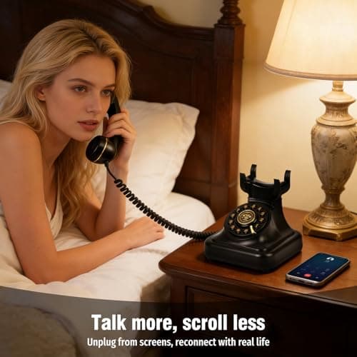 Sangyn Retro Bluetooth Landline Phone with Voice Assistant, Compatible with Android & iOS, Wireless Home Telephone with Volume Control, USB Rechargeable, Black — view 3