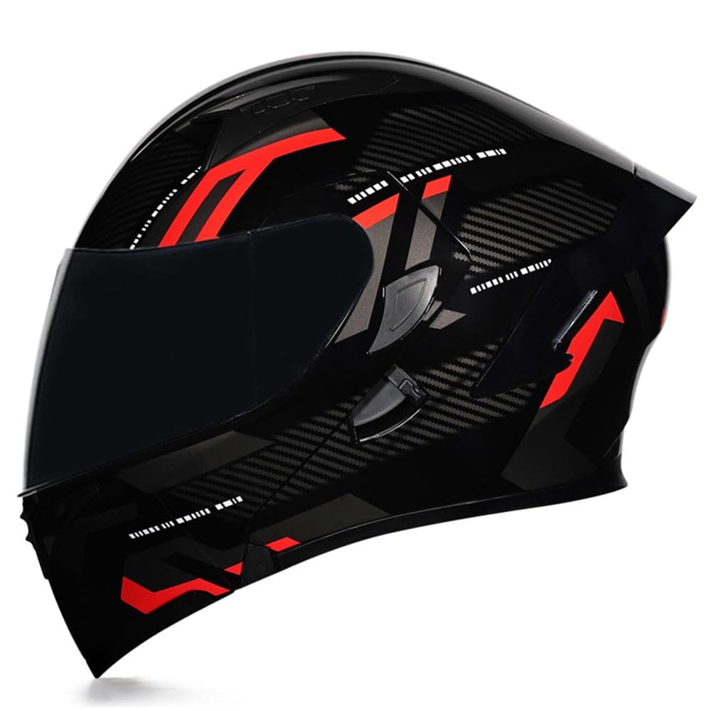 Full Face Flip Up Motorcycle Modular Helmet Integrated Motorbike Dual Visor for Adults Men Women Moped Street Racing DOT Approved