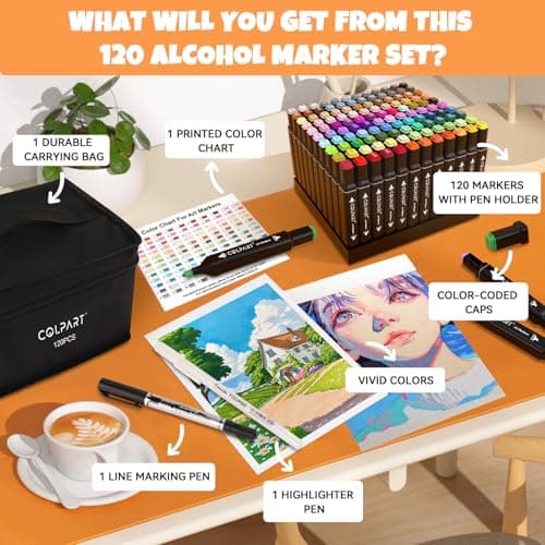 colpart 120 Colors Alcohol Markers Brush Tip Dual Tip Art Markers Christmas Gifts Marker Pens for Adult Coloring Painting Supplies Perfect for Painting, Coloring, Sketching and Drawing — view 4