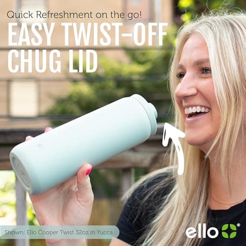 Ello Cooper Twist 18oz Kids Stainless Steel Water Bottle with Chug Lid | Leak Proof Double Walled and Vacuum Insulated | Fits Car Cupholder | Built in Carry Loop | Dishwasher Safe | Antigua — view 5