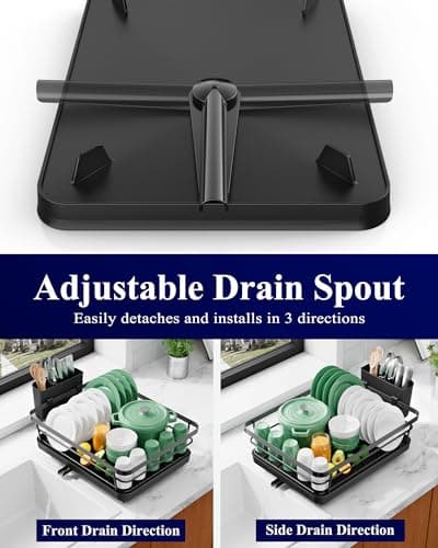 Kitsure Dish Drying Rack for Kitchen Counter, Stainless Steel Sink Organization and Storage Essentials with Cutlery Holder, Home and Appartment Decor, 12''W x 15.5''L, Black — view 3