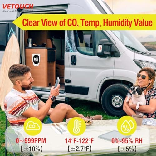 VETOUCH Carbon Monoxide Detector Plug in, Portable Carbon Monoxide Detectors, Simultaneously Checks Temperature/Humidity, Alarm Function,Clear LCD Display,for Home Kitchen RV Travel CO Detector — view 2