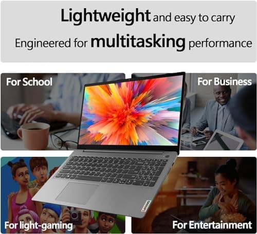 Lenovo IdeaPad 1 Student Laptop, 15.6" FHD Display, Intel Dual Core Processor, 12GB RAM, 256GB SSD + 128GB eMMC, 1 Year Office 365, Wi-Fi 6, SD Card Reader, W11H, Grey, Additional 1 Yr ADP — view 5