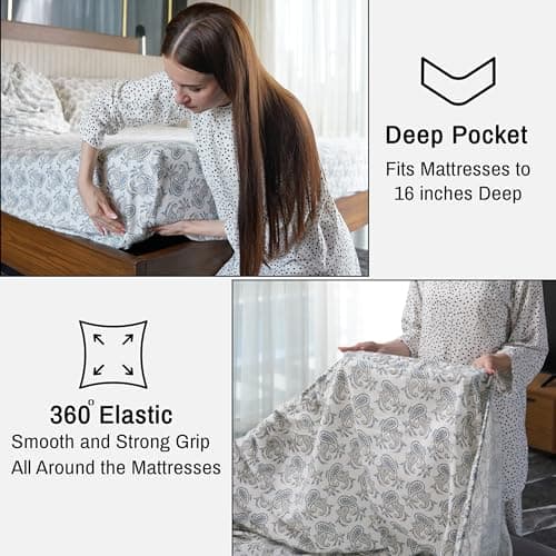 RUVANTI Flannel Sheets Full Size - 100% Cotton Double Brushed Bed Sheets Set, Deep Pockets 16 Inches, All Seasons Breathable & Extra Soft Full Sheets, Warm & Cozy, 4 Piece, Old School Paisley — view 4