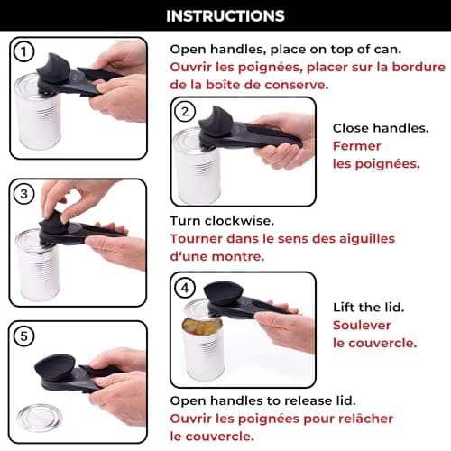 Starfrit MightiCan Can Opener, Safe Smooth-Cut Design, Holds Lid and Leaves No Sharp Edges, Comfort Grip Handle, Heavy-Duty Non-Slip Knob, 3-Year Warranty, Black — view 7