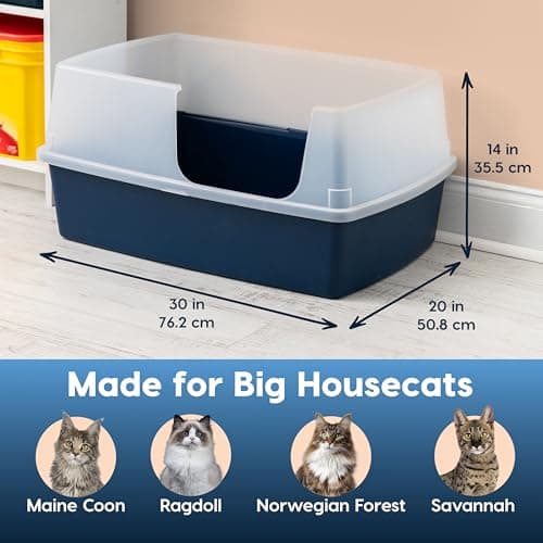 IRIS USA 76.2 x 50.8 x 35.6 cm XX-Large Side Entry Cat Litter Box, Open Top Extra Large Litter Box for Big Cats and Multi-Cat Households, High Sided Scatter Shield, Easy to Clean, Navy — view 2