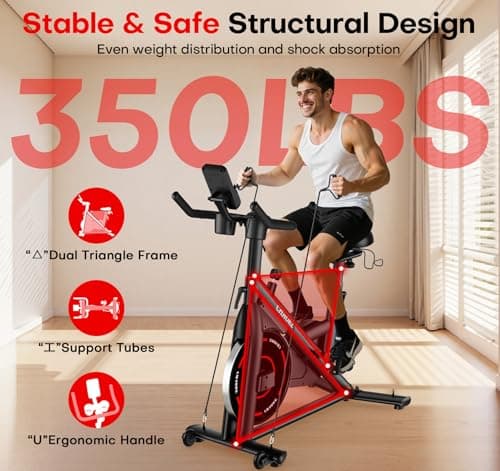 CHAOKE Exercise Bike, Quiet Adjustable Magnetic Stationary Bike for Home Cardio with App Compatible, 350LB Weight Capacity Indoor Cycling Bike with Large Seat, Dumbbell Rack, Pull Cords & LCD Display — view 3
