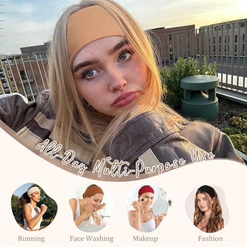AWAYTR 6 Pack Wide Headbands for Women, Non Slip Stretchy Yoga Workout Head Bands, Trendy Everyday Fashion Hair Bands (Black/Red/Beige/Camel/Brown/Coffee) — view 3