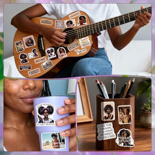 Vemfare Black Women Stickers for Women - 50 Pcs Black Girl Water Bottle Stickers for Vision Board, Inspirational Waterproof Scrapbook Decals, Motivational Vinyl Sticker for Laptop Journaling — view 4