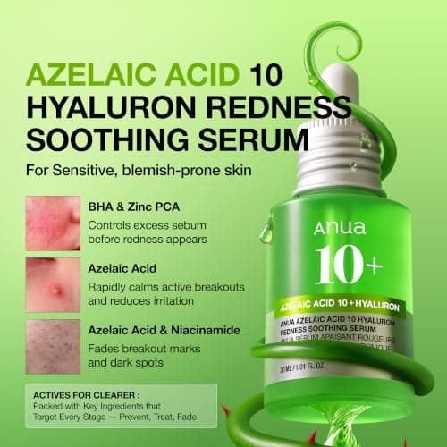 Anua Azelaic Acid 10 Hyaluron Redness Soothing Serum, Facial Serum for Blemish-Prone & Oily-Prone Skin, Lightweight & Hydrating Blemish Care, Hyaluronic Acid, Korean Skincare, 1.01 fl oz. — view 2