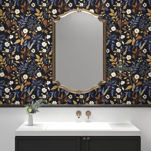 BOKEBEVE Floral Wallpaper Peel and Stick Vintage Blue Gold 17.5 x 393.5In — view 3