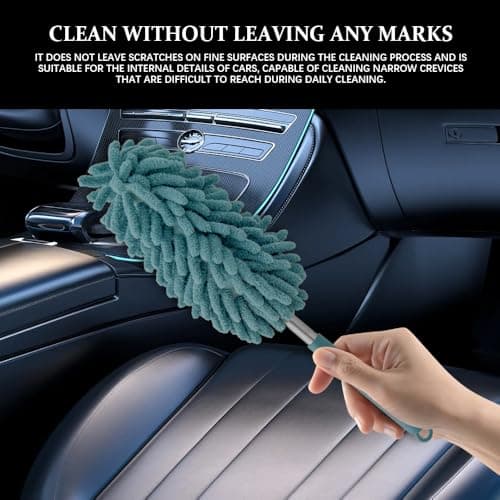 Rebvugr 2PCS Car Interior Duster with Extension Pole, Car Duster, 11.8" to 31.5" Retractable Dusters Auto Dash Cleaning Tool, Soft Chenille Detailing Brush for Cleaning Vehicles, Home (Blue) — view 3