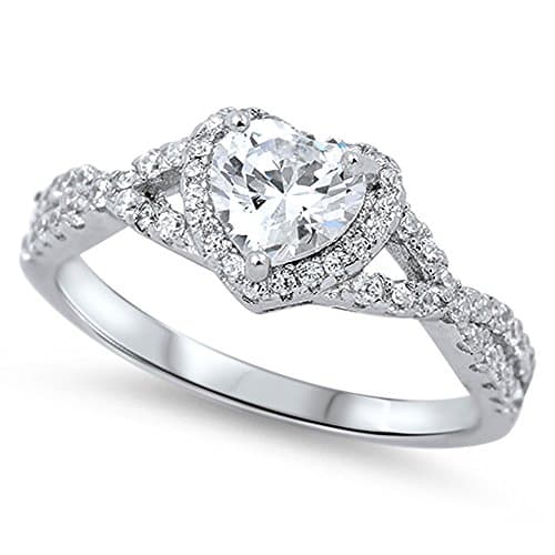 Heart Clear CZ Halo Promise Ring .925 Sterling Silver Infinity Band Size 5