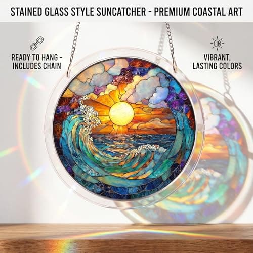Mosaic Bear Near River Stained Glass Style Suncatcher, Acrylic DIY Puzzle Window Hanging Decor, Birthday & Memorial Gift for Mom, Grandma, Teacher, Friends (7.4 in, 83 Pieces Irregular Pieces) — view 2