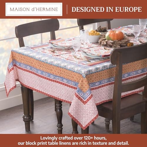 Maison d' Hermine Table Cloth Rectangle Table 100% Cotton 60" x 90" Inches Fall Tablecloth Reusable Everyday Use for Thanksgiving Christmas Decorations Dining Farmhouse Party (Romane)