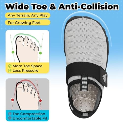 Mishansha Kids Water Shoes Quick-Dry Wide Toe Box Non-Slip Barefoot Shoes Beach Pool Swim Shoes Grey 3 Big Kid — view 3