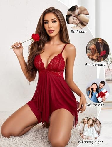 Avidlove Lingerie for Women Lace Babydoll Strap Chemise Open Front Nightwear Sexy Sleepwear V Neck Nightgown Boudior Nighty — view 4