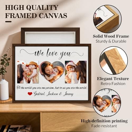 Ship Next Day Personalized Mothers Day Gifts for Mom from Daughter Son, Custom Canvas Picture Framed Wall Art for Mom, Customized Photo Gifts for Mother MAMA Wife Women 10"x 8" — view 2
