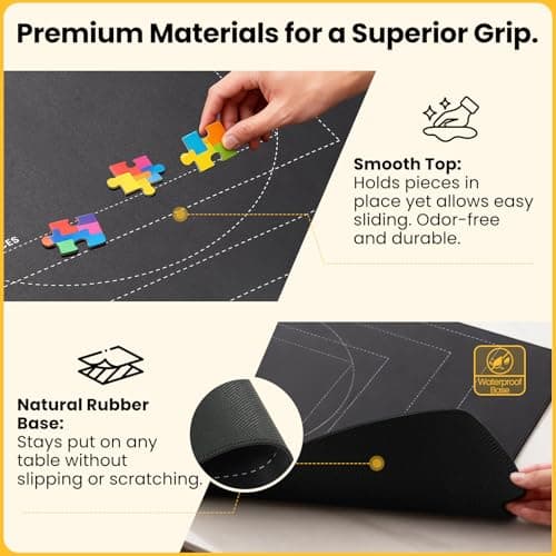 Premium Rubber Puzzle Mat with 4 Sorting Trays - Non-Slip, Crease-Free Jigsaw Puzzle Roll Up Mat, Smooth Fabric Surface Puzzle Board & Saver for Up to 1500 Pieces, Storage Straps Included — view 4