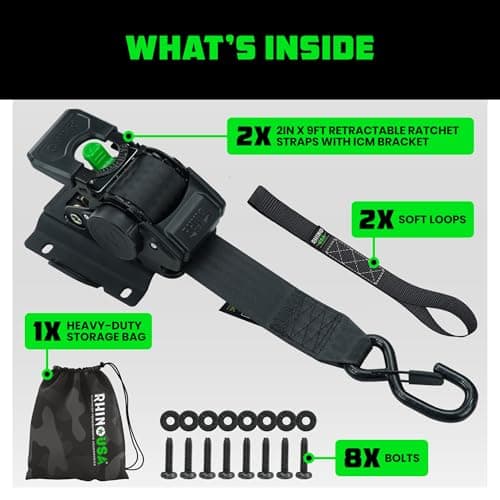 Ford Only – Rhino USA Integrated Cargo Magic Bed-Mounted Retractable Ratchet Straps (2PK) for Ford F150 (2015+) & F250 (2017+) – BoxLink Compatible, 360° Swivel, Heavy-Duty Tie Downs — view 5
