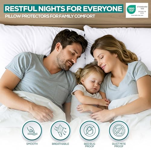 Set of 2 Pillow Protectors with Zipper Standard Size, Bed Bug and Dust Mite Proof Pillow Covers, Ultra Soft Pillow Encasements, Moisture Wicking and Waterproof Pillow Cases by Utopia Bedding (White) — view 4