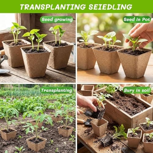 100 Pcs Square Peat Nursery Pots 3 Inch, Biodegradable Peat Pots Plant Starters with Drainage Holes, Organic Germination Plant Starter with Plant Labels for Indoor Outdoor Gardens — view 2
