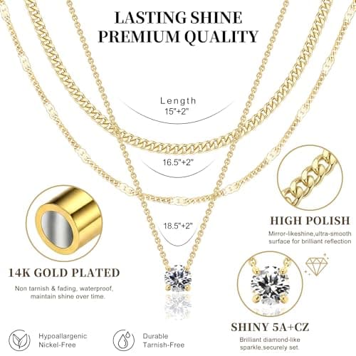 WomenGifts Layered Gold Necklaces for Women, 14K Gold Plated Dainty Cute Pendant Necklace Jewelry Set, Chunky Stackable Cuban Chain Choker Collar, Trendy Waterproof Non Tarnish Jewelry Gift for Mom — view 6