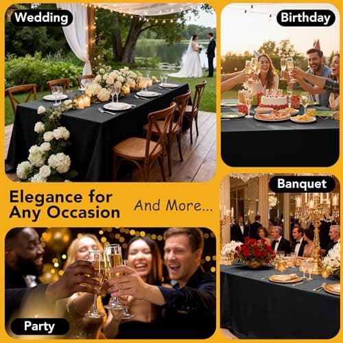 Dailyset 6-Pack Black Tablecloths for Rectangle Tables, 60 x 102 Inches, Stain-Resistant Polyester Fabric for 6 Foot Tables - Washable Table Covers for Weddings, Banquets, Birthday, Parties, Events — view 4