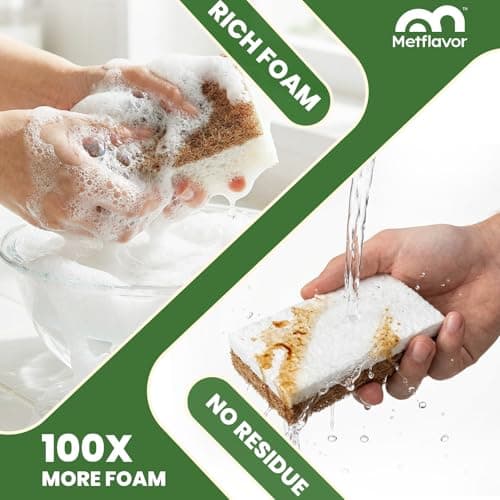 Metflavor Kitchen Sponges, 6 Count, Natural Non-Scratch Cellulose Sponge with Coconut Scrubber for Dishes, Biodegradable & Compostable, Non Toxic Cleaning Sponges for Kitchen, Bathroom, Household — view 4