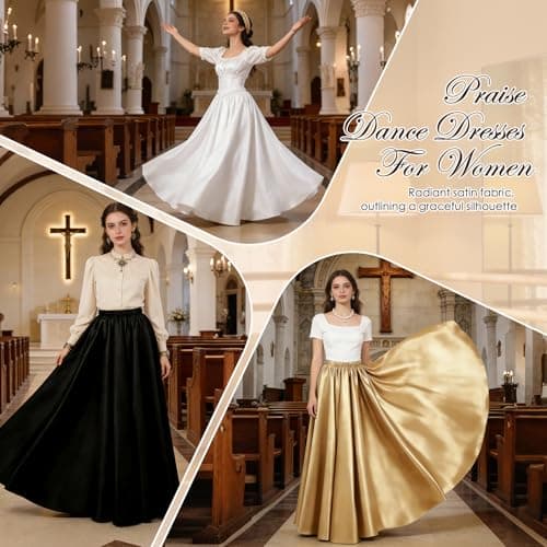 ZLDPQ 4PCS Satin Maxi Skirt for Women Circle Dance Skirts Ankle Length Long Skirt Women for Flamenco Belly Dance Party, Red, One Size — view 3