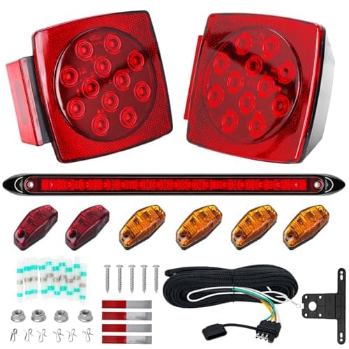 Lcrslitx LED Trailer Light Kit, IP67 Submersible Trailer Lights 12V DOT, Stop/Tail/Turn Boat Trailer Lights with 13.7" ID Bar, 6 Marker Lights, 25 ft Protective Wiring Harness, License Plate Bracket