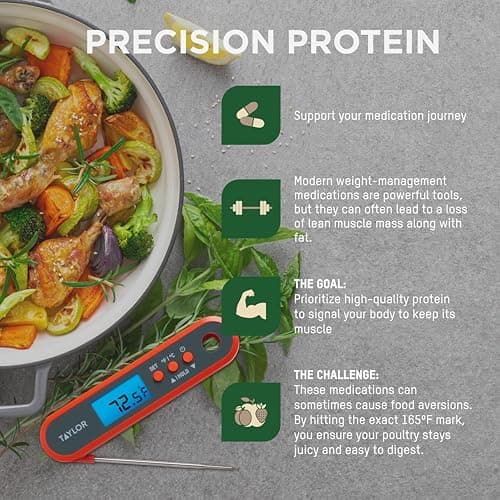 Taylor Digital Waterproof Meat Thermometer for GLP-1 High Protein Meal Prep – Folding Probe for Chicken, Salmon, Steak – Programmable Presets, Backlit Display for Oven, Grill, Orange — view 4
