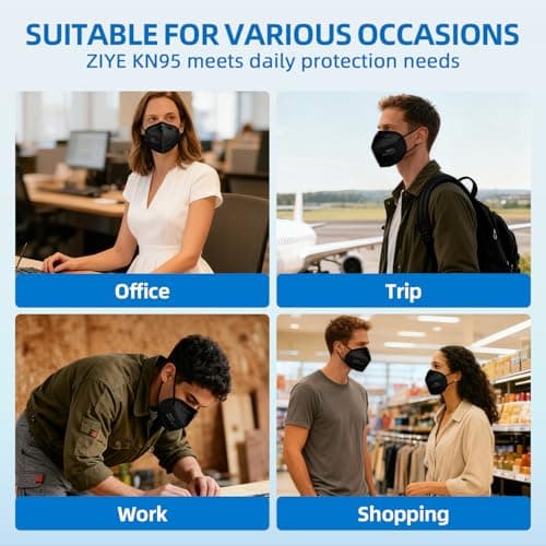 ZIYE 50-Pack Black KN95 Face Masks - 5-Ply Cup Dust Protective Masks with Elastic Ear Loops, Breathable for Daily Use — view 5