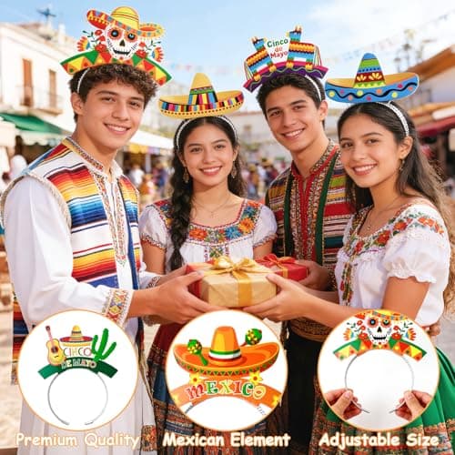 ZWLIYCHN 12Pcs Cinco de Mayo Sombrero Headbands Mexican Cardboard Headband Fiesta Head Topper for Mexican Party Supplies — view 2