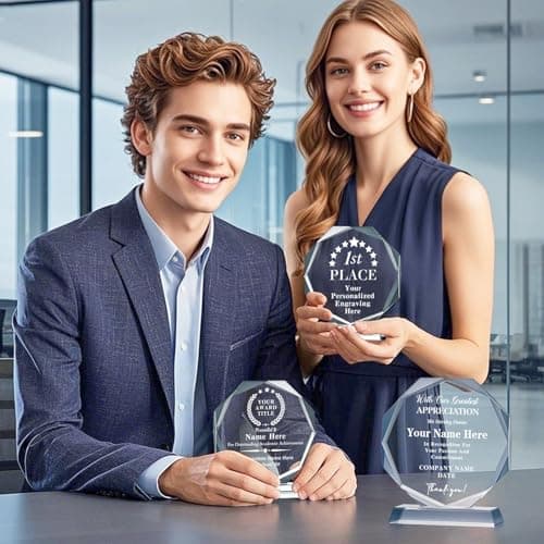 Personalized Trophy Award - Plaques Personalized Engraved - Custom Crystal Awards and Trophies for Employee Recognition, Event, Sport, Competition - Coworker Employee Appreciation Gifts (Outstanding) — view 5
