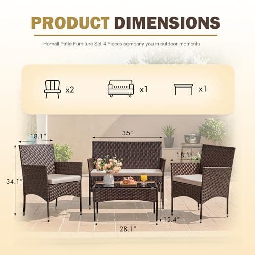 Homall 4 Pieces Outdoor Patio Furniture Sets Rattan Chair Wicker Set,Outdoor Indoor Use Backyard Porch Garden Poolside Balcony Furniture (Brown and Beige) — view 5