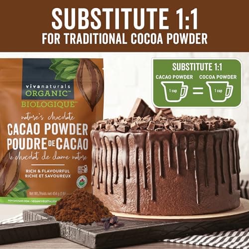 Viva Naturals Organic Non-GMO Cacao Powder, 1 Pound Bag — view 3