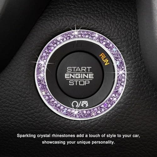 CCHRN Car Bling Engine Start Ring Decals, Crystal Rhinestone Push Start Button Decorative Ring, Universal Sparkling Key Ignition Knob Cover for Women Girls, Car Accessories (Purple) — view 4
