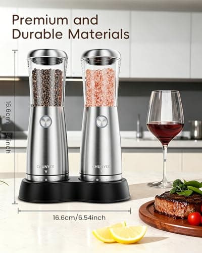 Electric Salt and Pepper Grinder Set - Automatic Stainless Steel Rechargeable Salt and Pepper Grinder Set with Storage Base, Large Capacity, LED Light & Adjustable Coarseness, Ideal Kitchen Gadget — view 6