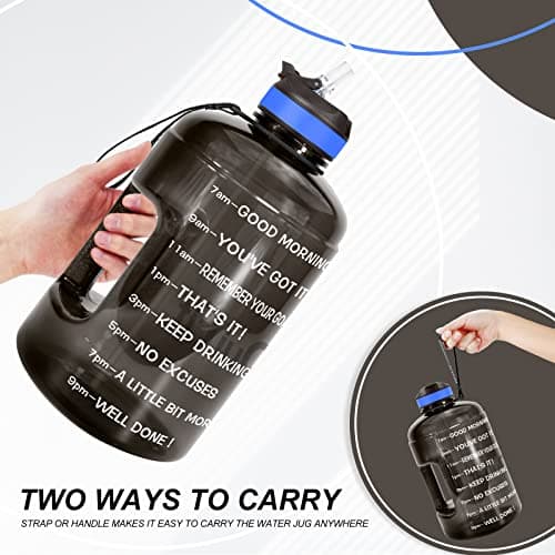 QuiFit Motivational Gallon Water Bottle - with Straw & Time Marker BPA Free Large Reusable Sport Water Jug with Handle for Fitness Outdoor Enthusiasts Leak-Proof(Black,1 gallon) — view 2