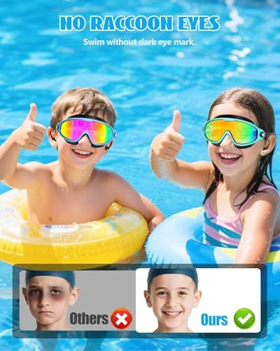 Aegend New Kids 2 Pack Wide View Swim Goggles, Anti-Fog/UV No Leak Goggles with Ear Plugs Kids 3-14 — view 2