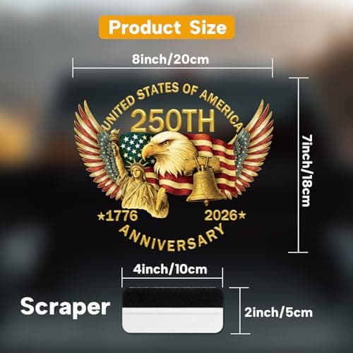 2PCS 250th Anniversary USA Car Window Decal Sticker,1776-2026 American Independence Commemorative Sticker，USA Patriotic 4th of July Vinyl Bumper Stickers for Car, Pickup Truck, SUV (Eagle Wings) — view 2