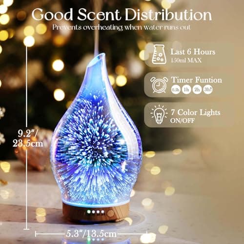 Porsme Essential Oil Diffuser 3D Glass Aromatherapy Ultrasonic Humidifier Auto Shut-Off Timer Setting BPA Free for Home Hotel Yoga Leisure SPA Gift 150ml Last 6 Hours — view 2