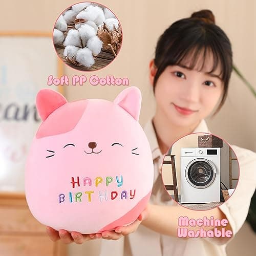 SQEQE Cat Stuffed Animal Toy Cuddly Birthday Cat Plush Soft Kitty Plush Pillows Cartoon Cat Plushies Doll Gift for Kids Birthday (Pink, 8 Inch) — view 4