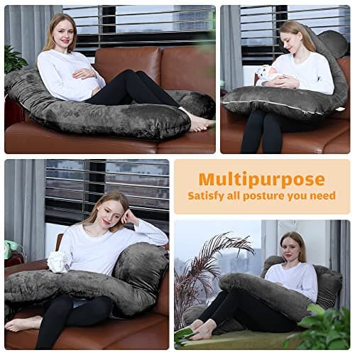 Chilling Home 59 Inch Pregnancy Pillow for Sleeping, Maternity Pillow for Pregnant Women, Full Body Pillow for Adults, Comfort U Shaped Pregnancy Pillow with Removable Washable Velvet Cover, Dark Grey — view 3